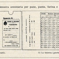 La tessera annonaria per pane, pasta, farina e riso, foto in «La vita cittadina. Bollettino di cronaca amministrativa e di statistica. Comune di Bologna», novembre 1917. 