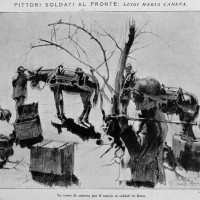 Pittori e il fronte Luigi Maria Caneva. Le casse di cottura per il rancio dei soldati in linea, in «L’Illustrazione italiana», 12 maggio 1918, n. 19, p. 376, Istituto per la storia e le memorie del '900 Parri E-R.
