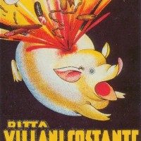 Manifesto pubblicitario della ditta Villani Costante, non datato ma probabilmente risalente al periodo fascista. L’azienda è fondamentale per lo sviluppo economico di Castelnuovo Rangone. Negli anni Cinquanta diversi operai, licenziati in seguito alle lotte sindacali, aprono lavorazioni in proprio, generando un nuovo modello di sviluppo: il distretto delle carni